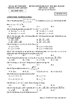 Đề thi chuyên đề Toán 10 lần 3 năm 2018 – 2019 trường Liễn Sơn – Vĩnh Phúc