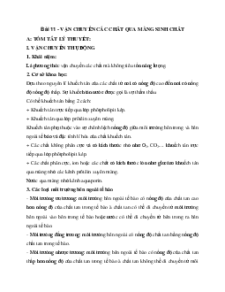 Tóm tắt lý thuyết Sinh học 10 bài 11: Vận chuyển các chất qua màng sinh chất