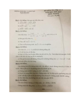 Đề thi học kì 1 lớp 9 môn Toán Phòng GD&ĐT Đan Phượng năm học 2018 - 2019