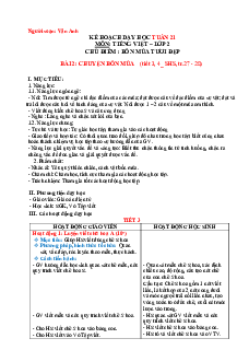 Giáo án Tiếng Việt 2 sách Chân trời sáng tạo Học kì 2 | Tuần 21 tiết 3,4