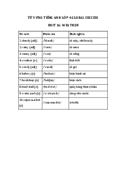 Từ vựng unit 16 lớp 4 Weather Global success