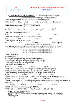 TOP 10 đề thi toán 7 học kỳ II năm 2021-2022 (có đáp án)