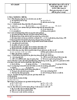 Đề thi giữa học kỳ 2 Sinh 10-Đề 3 (có đáp án)