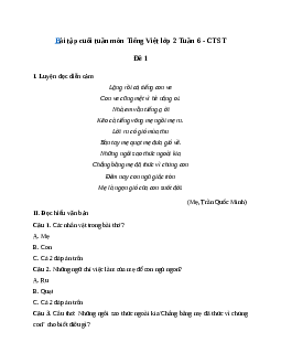 Phiếu bài tập cuối tuần lớp 2 môn Tiếng Việt Chân trời sáng tạo - Tuần 6