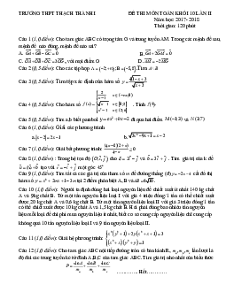 Đề thi môn Toán khối 10 lần 2 năm 2017 – 2018 trường Thạch Thành 1 – Thanh Hóa