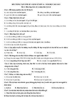 Đề cương ôn tập học kì 1 môn Lịch sử 10 Kết nối tri thức