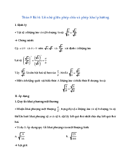 Toán 9 Bài 4: Liên hệ giữa phép chia và phép khai phương