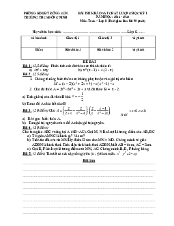Đề học kỳ 1 Toán 8 năm 2022 – 2023 trường THCS Đông Ninh – Thanh Hóa