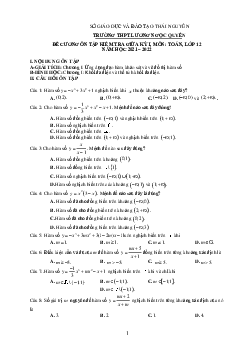 Đề cương giữa kì 1 Toán 12 năm 2021 – 2022 trường THPT Lương Ngọc Quyến – Thái Nguyên