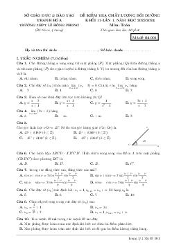 Đề kiểm tra Toán 11 lần 1 năm 2023 – 2024 trường THPT Lê Hồng Phong – Thanh Hóa