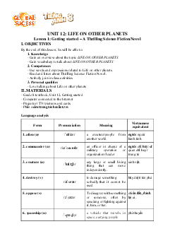 Giáo án Tiếng Anh 8 Unit 12: Life on other planets | Global Success