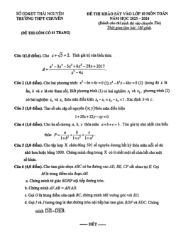 Đề khảo sát Toán (Tin) vào lớp 10 năm 2023 – 2024 trường THPT chuyên Thái Nguyên