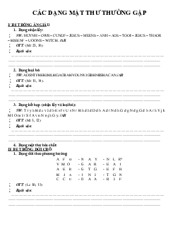 CÁC DẠNG MẬT THƯ THƯỜNG GẶP | Khoa học xã hội | Đại học Khoa học Xã hội và Nhân văn, Đại học Quốc gia Thành phố HCM