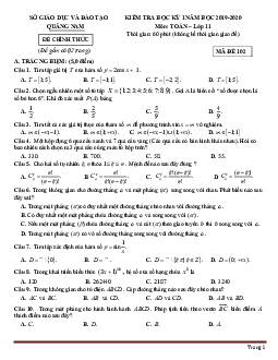 Đề thi học kỳ 1 môn Toán 11 Quảng Nam 2019-2020 (có đáp án)