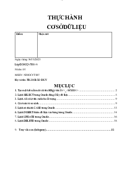 Bài thực hành Cơ sở dữ liệu bài số 01 | Học viện Công nghệ Bưu chính Viễn thông