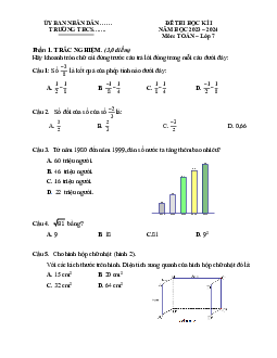 Đề thi học kì 1 môn Toán 7 năm 2023 - 2024 sách Chân trời sáng tạo - Đề 8
