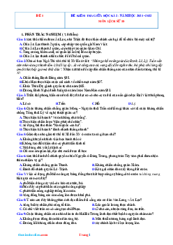 Bộ đề thi GHK2 Lịch Sử 10 năm 2022(Có đáp án)