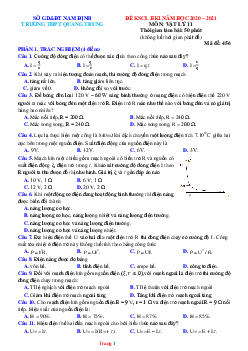 Đề thi học kì 1 môn Lý 11 Trường THPT Quang Trung-Nam Định 2020-2021 (có đáp án )