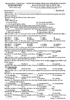 Đề thi chính thức và đáp án mã đề thi 401 môn Tiếng Anh THPT Quốc gia, Kỳ thi tốt nghiệp THPT 2023
