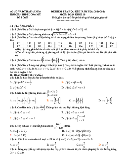 Đề thi HK2 Toán 10 năm học 2016 – 2017 trường THPT Long Mỹ – Hậu Giang
