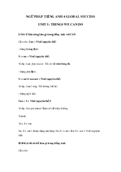 Ngữ pháp unit 5 lớp 4 Things we can do Global success