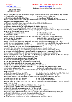 Đề thi giữa HK2 môn Sử 12 năm 2022 có đáp án (Đề 3)