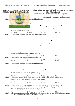 Đề ôn tập giữa kì 1 Toán 12 năm 2021 – 2022 trường Thuận Thành 1 – Bắc Ninh