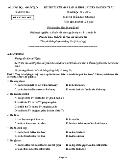 Đề thi tuyển sinh lớp 10 THPT Chuyên Nguyễn Trãi - Hải Dương năm học 2014-2015 môn Tiếng Anh ( có đáp án)