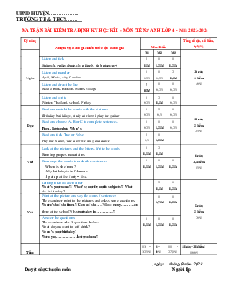 Ma trận Đề thi học kì 1 môn Tiếng Anh 4 năm 2023 - 2024 sách Global Success | đề 3