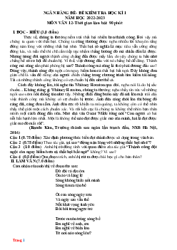 Bộ đề ôn thi HK1 Ngữ Văn 12 năm 2022-2023 (có đáp án)