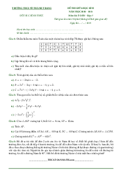 Đề thi giữa học kì 2 Toán 7 năm 2020 – 2021 trường THCS Võ Thành Trang – TP HCM
