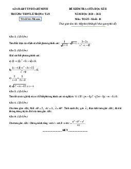 Đề thi giữa kì 2 Toán 10 năm 2020 – 2021 trường THPT Lê Trọng Tấn – TP HCM