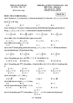 Đề cuối kỳ 2 Toán 12 năm 2021 – 2022 trường THPT Bảo Thắng 3 – Lào Cai