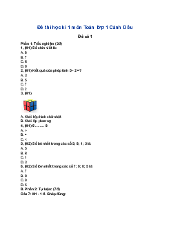 Đề thi học kì 1 lớp 1 năm 2023 - 2024 môn Toán sách Cánh Diều - Đề 1