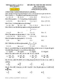 Đề học kì 2 Toán 8 năm 2020 – 2021 phòng GD&ĐT thị xã Ninh Hòa – Khánh Hòa