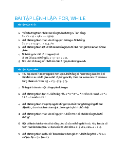 Bài tập lệnh lặp For, White - Nhập môn lập trình | Trường Đại học CNTT Thành Phố Hồ Chí Minh