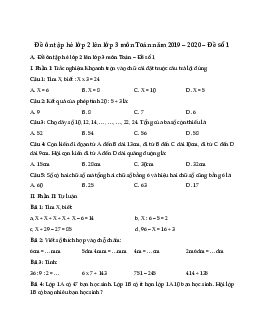 Đề ôn tập hè lớp 2 lên lớp 3 môn Toán năm 2019 - 2020 - Đề số 1