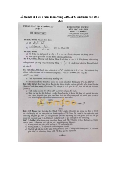 Đề thi học kì 1 lớp 9 môn Toán Phòng GD&ĐT Quận 8 năm học 2019 - 2020