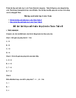 Phiếu bài tập cuối tuần lớp 2 môn Toán Cánh Diều - Tuần 6