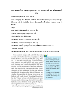 Giải Kinh tế và Pháp luật 10 Bài 2: Các chủ thể của nền kinh tế CD