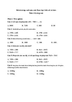 Phiếu bài tập cuối tuần lớp 3 môn Toán - Tuần 23 (cơ bản) | Kết nối tri thức