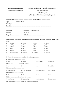 Đề thi tuyển sinh vào lớp 10 môn Tiếng Anh năm học 2016 - 2017 Trường THCS Khả Phong Hà Nam (đề xuất)