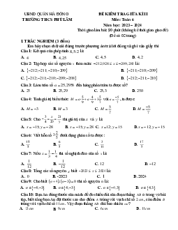 Đề thi giữa kì 2 Toán 6 năm 2023 – 2024 trường THCS Phú Lãm – Hà Nội