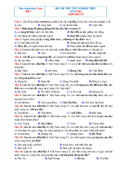 Đề thi thử tốt nghiệp THPT 2022 môn Địa Lí (có lời giải chi tiết và đáp án) - Đề 1