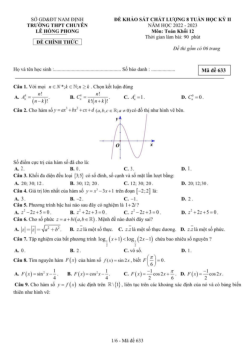 Đề giữa kỳ 2 Toán 12 năm 2022 – 2023 trường chuyên Lê Hồng Phong – Nam Định