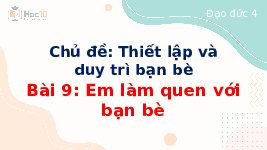 Giáo án điện tử Đạo đức 4 Tuần 25 Chủ đề 6 Bài 9 Cánh diều: Em làm quen với bạn bè