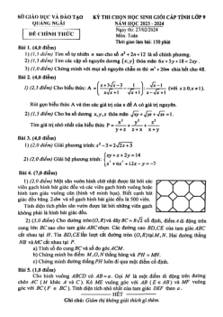 Đề học sinh giỏi cấp tỉnh Toán 9 năm 2023 – 2024 sở GD&ĐT Quảng Ngãi