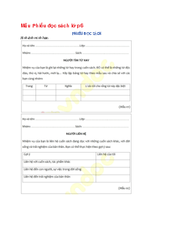 Văn mẫu lớp 6 Chân trời sáng tạo bài Mẫu Phiếu đọc sách