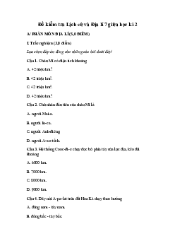 Đề thi giữa kì 2 Lịch sử và Địa lí 7- Đề 2 | Cánh diều năm 2024