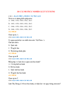 Đề cương 300 câu hỏi trắc nghiệm ôn tập môn Pháp luật xây dựng có đáp án chi tiết